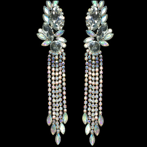 AB and Clear Crystal Detailed Long Dangle Earrings