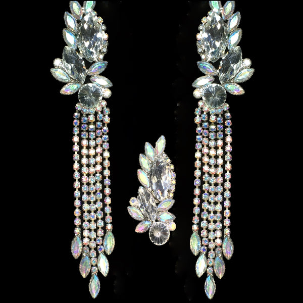 AB and Clear Crystal Detailed Long Dangle Earrings
