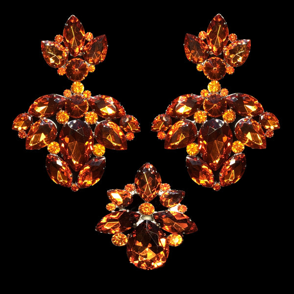 Orange Hyacinth Crystal Large Earrings
