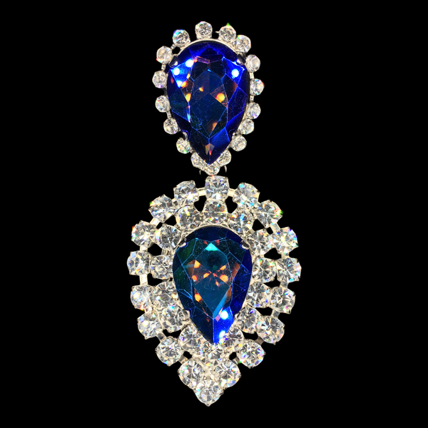 Earings Clear and Blue Crystals Tear Drop