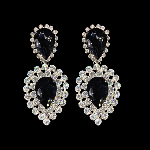Earings with Clear Crystals and Jet Black Center Teardrop