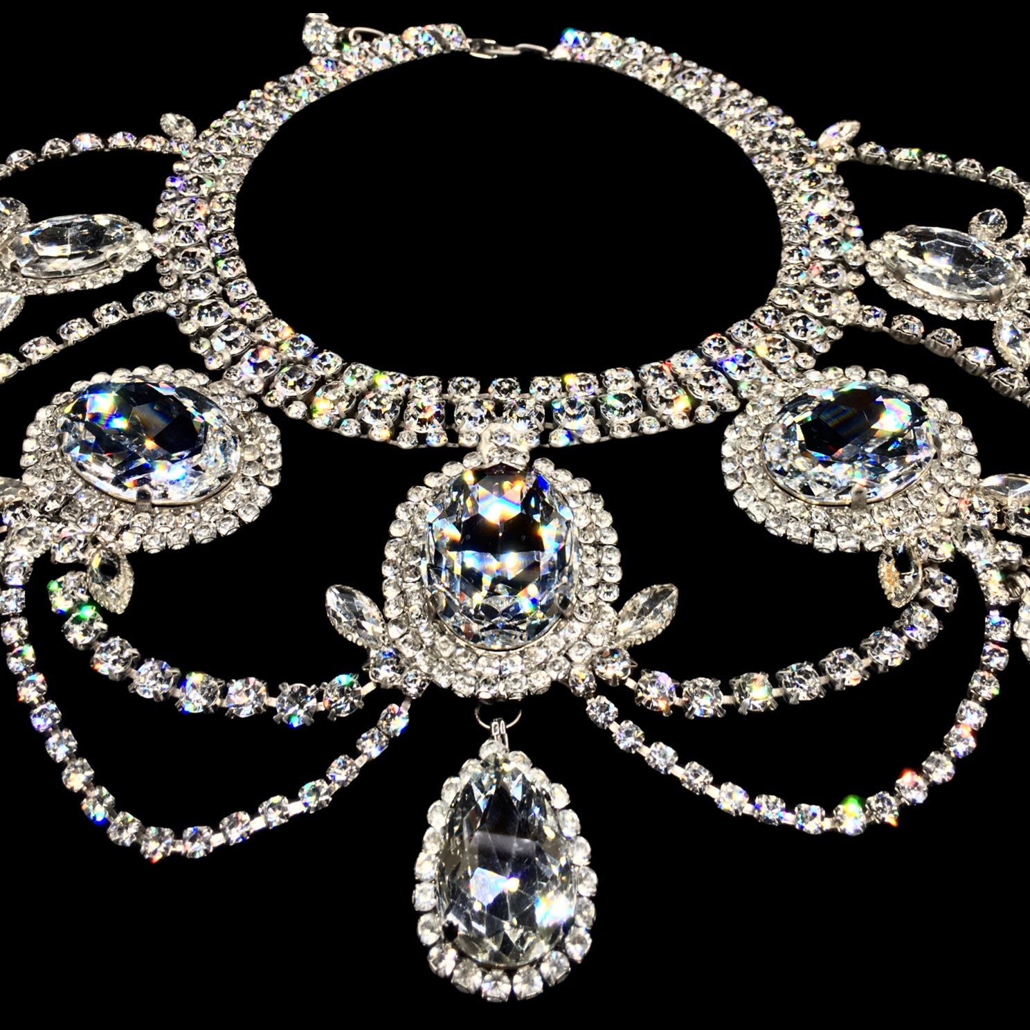 Necklace Large Regal Oval Clear Crystals