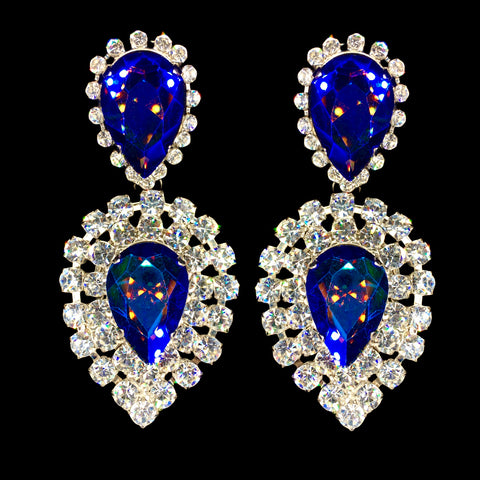 Earings Clear and Blue Crystals Tear Drop